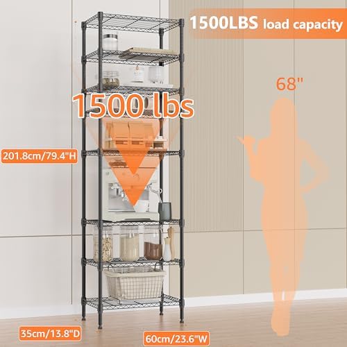 IZEUK 8 Tier Adjustable Metal Storage Shelving Unit, Heavy Duty Standing Rack Organizer for Kitchen, Pantry, Laundry Room, Garage or Basement, 2000 lbs Capacity, 23.6 W x 13.8 D x 79.5 H, Black - Image 3