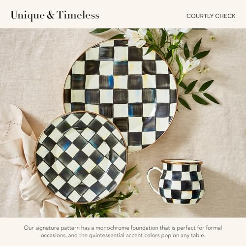 MACKENZIE-CHILDS Enamel Mug Set, Black-and-White Courtly Check - Image 3