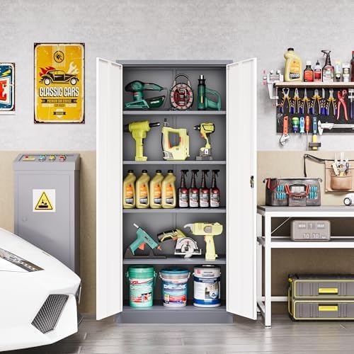 Metal Tool Storage Cabinet,Lockable File Cabinet with 2 Doors and 5 Adjustbale Shelves,Tall Cabinets for Garage Storage Systems for Home Office,Garage,Workshop - Image 2