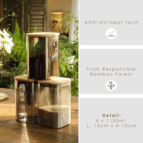 LIBWYS 4-Pack Anti-UV Square Glass Storage Jars with Bamboo Lids (1.22Qt) - Image 2