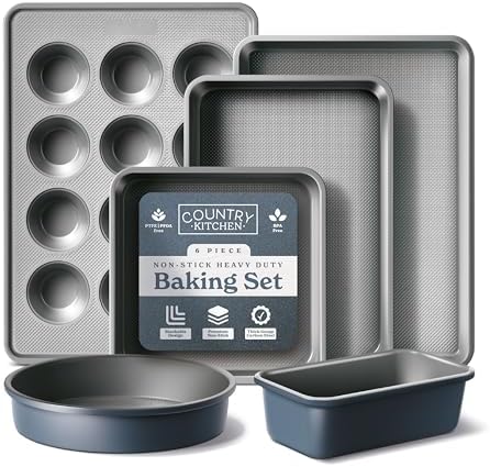 Country Kitchen Nonstick Stackable Bakeware Set - Durable, Easy Release Baking Set, Navy, 6 Pcs by CountryKitchen
