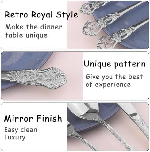 Retro Royal Silverware Set With Gift Box, 20-Pieces Cutlery Set Utensils Stainless Steel Flatware For 4 MIKIWAY Kitchen Tableware Set For Gifts Festive, Dishwasher Safe, Mirror Polishing - Image 4