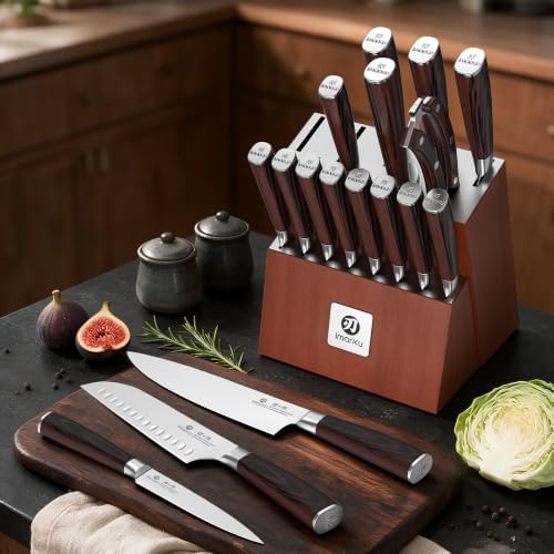 imarku 18-Piece Gyutou High-Carbon Stainless Steel Knife Set with Block - Image 2
