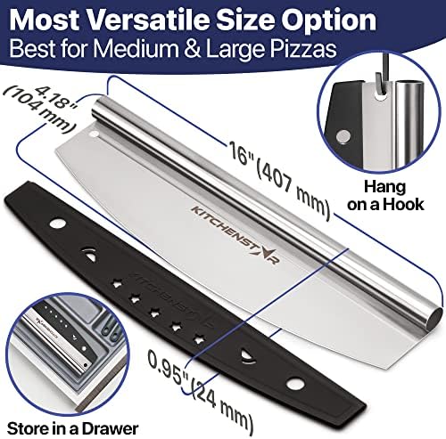 16-Inch Pizza Cutter Rocker Blade, 304 Stainless Steel Slicer Knife, Silver (Pack of 2) - Image 4