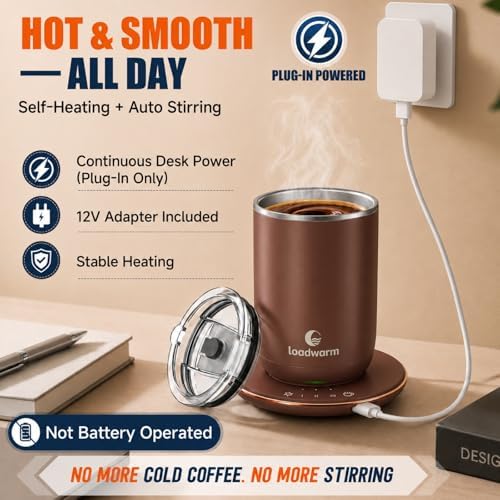 Self Heated Stirring Coffee Mug, 10oz Auto Mixing Cup with Warmer,Brown - Image 4