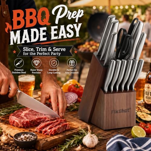 FIKSHOT 14 Pieces Knife Block Set German Stainless Steel with Sharpener - Image 6