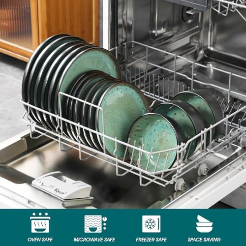 vancasso Plates and Bowls Sets, 18 Pieces Stoneware Dinnerware Sets for 6, Kitchen Dish Set Mircowave and Dishwasher Safe Ceramic Dishware, Turf Green, Series AMBER - Image 4