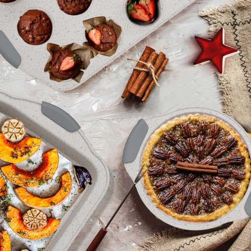 11-Piece Nonstick Bakeware Set – Stackable Baking Pans, Gray & White - Image 2
