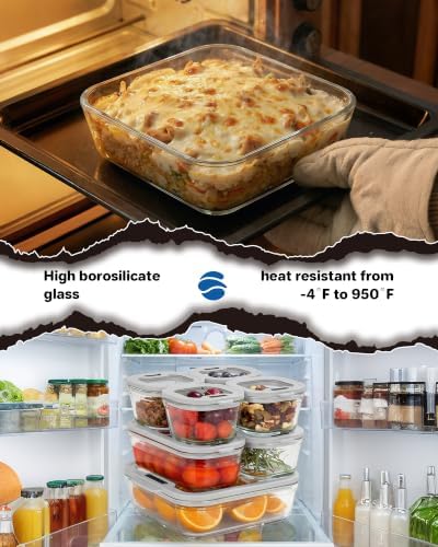 4-Pack Glass Food Storage Containers with Tempered Lids – Borosilicate, Airtight, Oven-Safe (-4°F~950°F), BPA-Free, 1Cup*2 & 2.3Cup*1 & 5.7Cup*1(Light gray) - Image 4