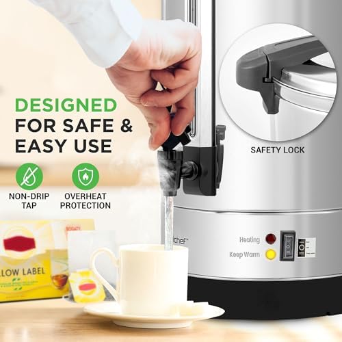 NutriChef Water Boiler and Hot Water Dispenser, 19L Electric Beverage Dispenser with Safety Lock Lid, Non-Drip Tap, Warm Function, Food Grade Stainless Steel, Home & Commercial Use, 19"x9"x9", Silver - Image 4