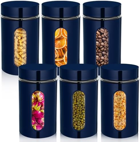 Mimorou 6 Pack 32 oz Airtight Stainless Steel Kitchen Canisters, Navy Blue by Unknown