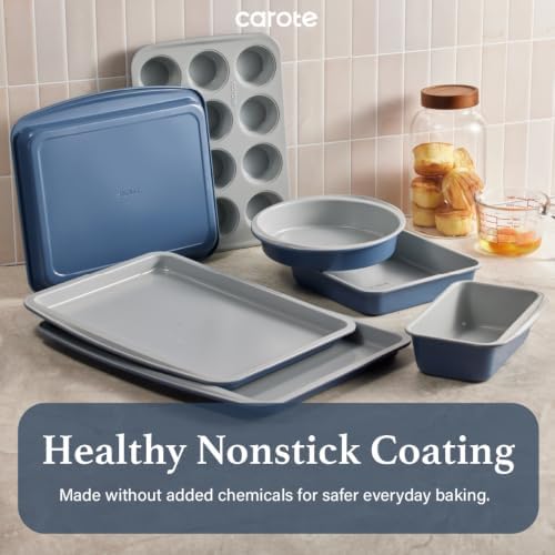 Carote 7Pieces Baking Pans Set Nonstick, Premium Carbon Steel Non Toxic Stackable Bakeware Sets for Kitchen, Scratch-Resistant, Oven Bake Sheets for Baking, Cake Pan, Roasting Pan, Muffin Pan, Blue - Image 6