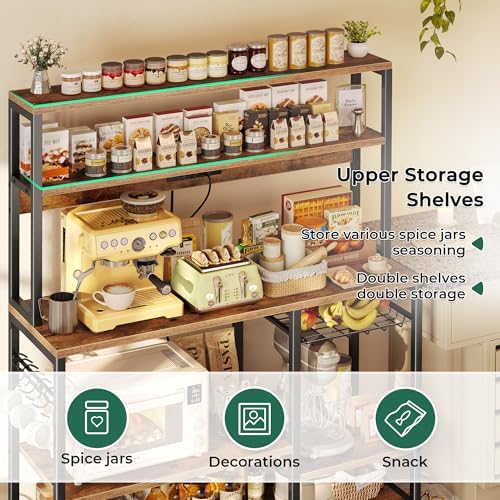 SUPERJARE Bakers Rack with Power Outlet, 47.2 Inches Coffee Bar with Basket - Image 6
