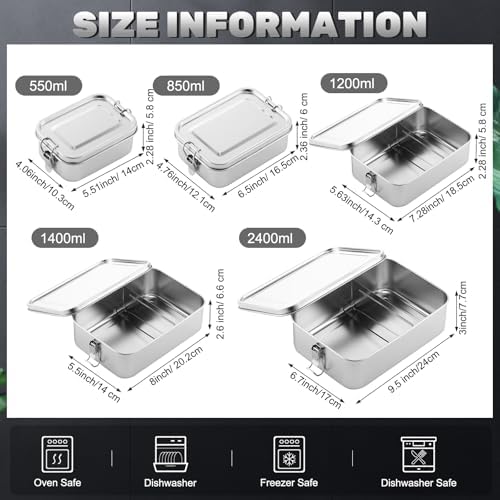 Umigy Stainless Steel Food Containers, 5 Sizes, Divided, 5 Pcs - Image 2