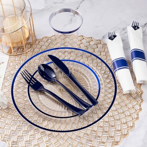 Goodluck 700 Pcs Clear Blue Plastic Plates Disposable for Party 100 Guests - Image 6