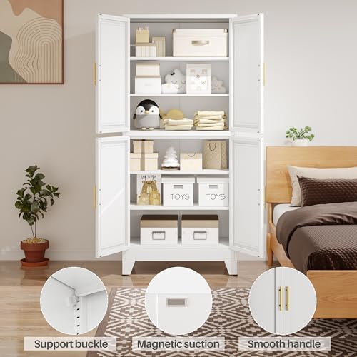 75" Tall Kitchen Pantry Cabinet, White Metal Pantry Storage - Image 3