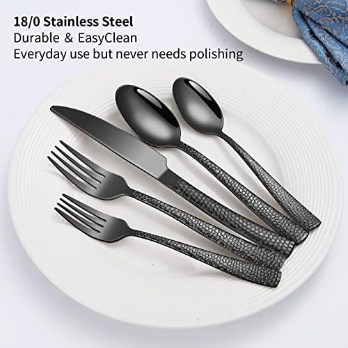 20-Piece Silverware Set, Black Hammered Stainless Steel Flatware for 4, Food-Grade Tableware, Including Fork, Knife, Spoon Set, Home Kitchen Cutlery, Dishwasher Safe - Image 3