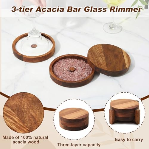 Mifoci Acacia Bar Caddy & 3 Tier Glass Rimmer Set, Bar Accessories - Image 4