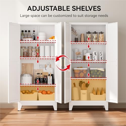 COFaR 61" Metal Pantry Cabinet with Adjustable Shelves, White Storage Cabinet with Doors and Shelves, Sturdy Freestanding Cupboard for Kitchen Pantry, Bathroom Storage, Living Room & Office - Image 5