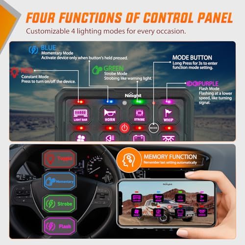 Nilight 8 Gang Switch Panel APP RGB 12V 24V Circuit Control System 4-Mode - Image 2