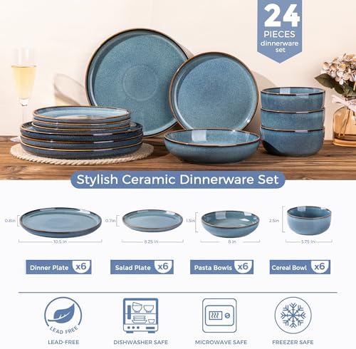 GBHOME Dinnerware Sets for 6, 24 Pieces Ceramic Plates and Bowls Set - Image 4
