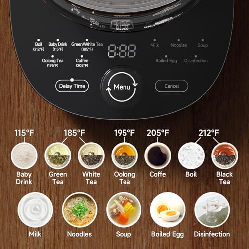 Electric Kettle 1.5L Borosilicate Glass, 1200W Temperature Control Tea Kettle with Auto Shut-Off & Boil-Dry Protection, BPA-Free Stainless Steel Base, Fast Boil for Coffee & Tea, Black - Image 4