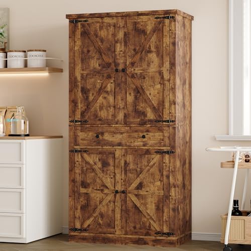 BORNOON Pantry Organizers and Storage Cabinet, 67.71” Barn Door Kitchen Cabinet with Drawers and Adjustable Shelf, Tall Pantry for Kitchen, Dining Room, Living Room by BORNOON
