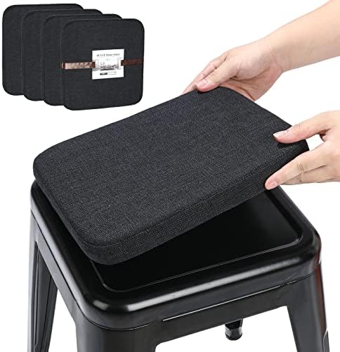 BUYUE Friendly Woven Fabric Magnetic Bar Stool Cushions Set of 4, Enhanced Anti-Slip Breathable Small Chair Seat Pads for Café Bistro Stackable Metal Stools (Square, Black, 4 Counts) by BUYUE