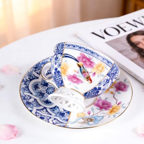 KAMMAK Tea Cups and Saucers Set of 2, Fine Bone China Coffee Cups, GH011 - Image 5