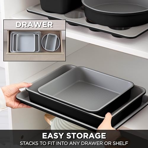 Country Kitchen Nonstick Stackable Bakeware Set - Durable, Easy Release Baking Set, Black, 6 Pcs - Image 7
