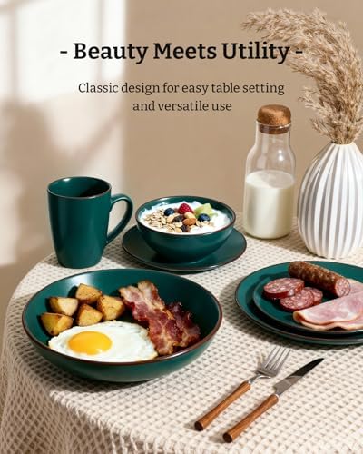 Famiware Venus Stoneware Dinnerware Sets with Pasta Bowls, Dishes Set for 6 - Image 3