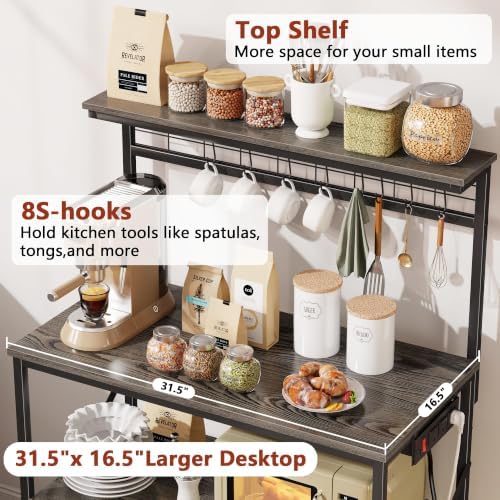 Furologee Bakers Rack with Power Outlet, 31.5-Inch Wide Microwave Stand - Image 6