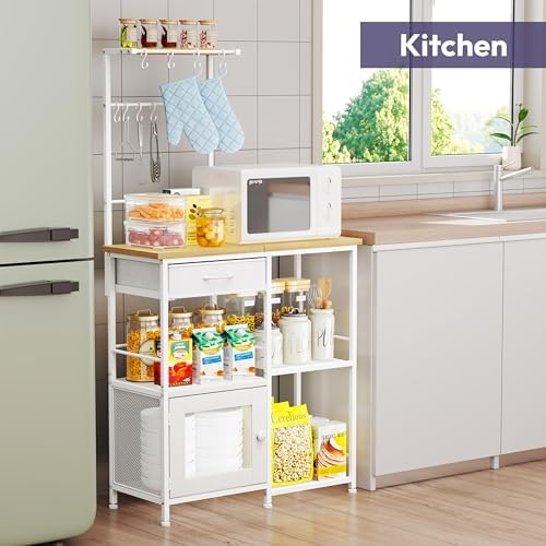 SWTYMIKI Coffee Bar with Hanging Rack - Farmhouse Coffee Stand Station Multi-Purpose Buffet Sideboard Cabinet with Drawers - Kitchen Bar Table for Living Room, Corner, Small Space, Natural - Image 5