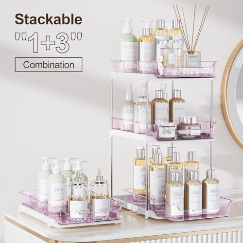 Delamu 2-Tier Multi-Purpose Bathroom Under Sink Organizers and Storage, Stackable Kitchen Pantry Organization, Pull Out Medicine Cabinet Organizer with Movable Dividers, Purple, 2 Pack - Image 3