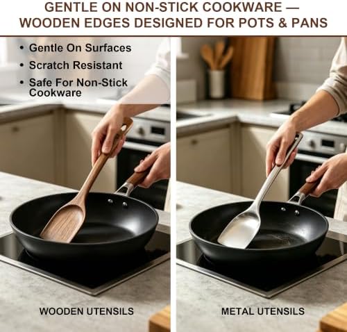 Acacia Wood Utensil Set,10 Piece, Heart Series Wooden Cooking Tools with Long Handle Wok Spatula, Serving Spoon, Slotted Spoon, Frying Spatula, Soup Spoon and Kitchen Utensils Gift Set - Image 7