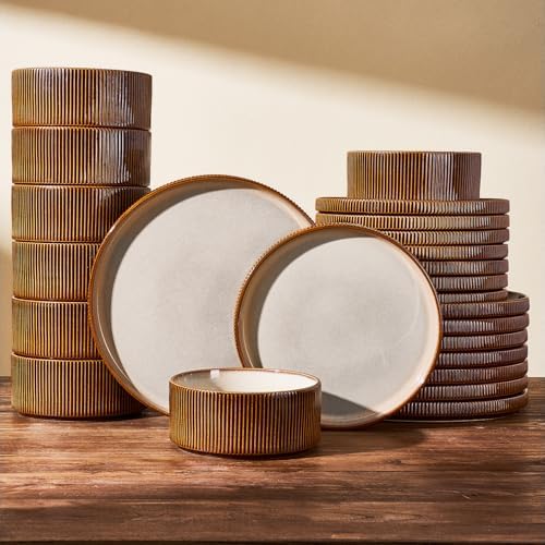 Stoneware Dinnerware Sets, Reactive Glaze Dishes Set for 8 by FamiwarePremium