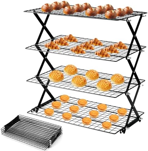 4Tier Collapsible Cooling Rack for Cooking and Baking, Expandable and Foldable Cookie Oven Racks, Non-Stick Baking Tools Accessories for Muffin, Cookies & Biscuits Pizza and Grilling by BEZORR