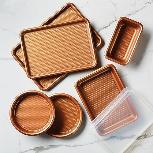 Ayesha Curry Kitchenware Bakeware Nonstick Baking Cookie, Loaf, Cake Pan Set, 7-Piece, Copper - Image 5