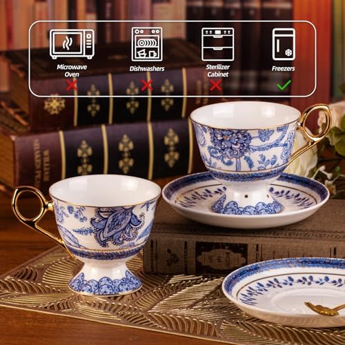 KAMMAK Tea Cups and Saucers Set of 2, Fine Bone China Coffee Cups, 572N - Image 3