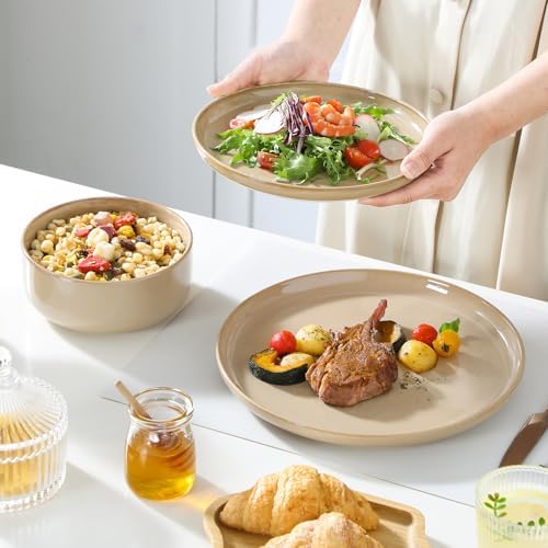 vancasso PLAYA Plates and Bowls Sets,12 Pieces Brown Dinnerware Sets for Kitchen, Reactive Glaze Dishes Set for 4, Dishwasher and Microwave Safe - Image 6