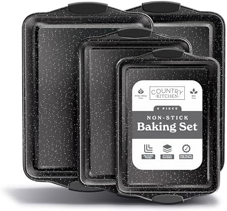 Country Kitchen Nonstick Stackable Bakeware Set - Heavy Duty, Durable, Easy Release Baking Set, Black, 4 Pcs by CountryKitchen