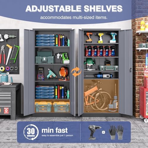 Metal Garage Storage Cabinet,71" H Tall Tool Cabinet with 2 Doors and 5 Adjustbale Shelves,Lockable Tool Cabinet for Garage,Basement,Home Office - Image 4