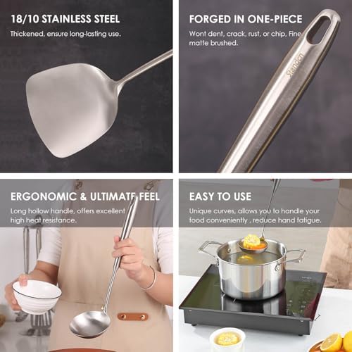 6 PCS All Metal Cooking Utensils Set - 18/10 Stainless Steel Kitchen Tools - Image 3
