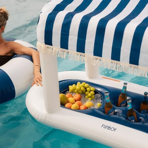 FUNBOY Giant Floating Navy Cabana Stripe Drink Station w/Removable Shade - Image 5