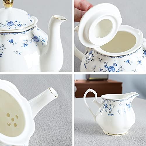 fanquare 15 Piece British Blue Rose Porcelain Tea Set - Image 2
