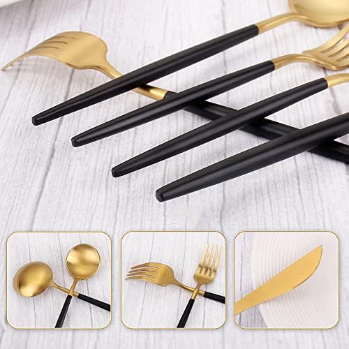 Matte Gold Silverware Set With Black Handle, IBIILII JEFF 20 Pieces Stainless Steel Flatware Set For 4，Kitchen Utensil Set, Tableware Cutlery Set, Knife Spoons And Forks Set, Dishwasher Safe - Image 4