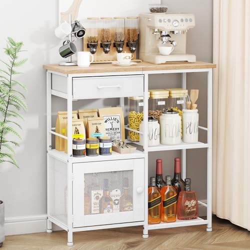 SWTYMIKI Coffee Bar Cabinet for Home - Farmhouse Coffee Stand Station Multi-Purpose Storage Cabinet with Adjustable Feet, Drawers - Kitchen Bar Table for Living Room, Corner, Small Space, Natural by SwtyMiki-TidyHomeSweetLife