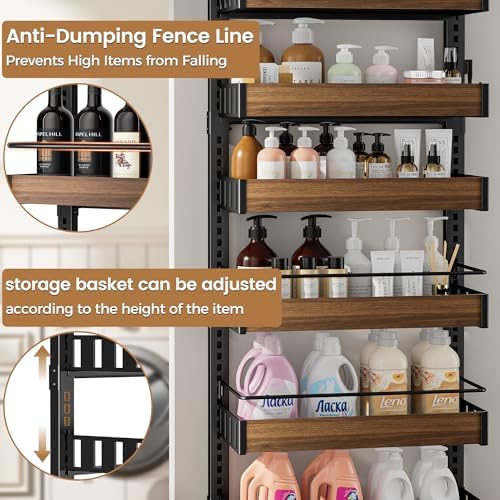 POKIPO 6 Tier Over The Door Pantry Organizer, 2-in-1 Door Hanging or Wall Mounted Spice Rack, Large Heavy Duty Pantry Door Storage Seasoning Shelves with Adjustable Basket for Kitchen Bathroom Closet - Image 4