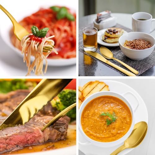 Pleafind 48-Pieces Gold Silverware Sets for 8, Stainless Steel Cutlery Set with Steak Knives, Flatware Set, Include Forks Spoons and Knives Set, Dishwasher Safe Utensil Sets for Home Restaurant - Image 7