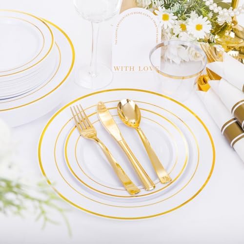 DaYammi 210PCS Gold Plastic Dinnerware Set for 30 Guests - Image 2